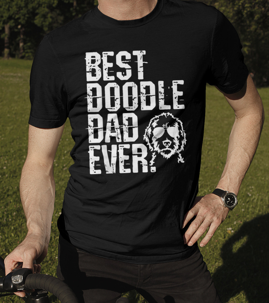 Mens Best Doodle Dad Ever With Golden Doodle Do Wearing Sunglasses T-Shirt