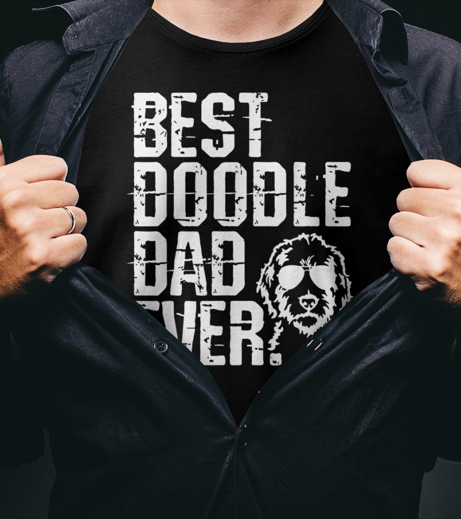 Mens Best Doodle Dad Ever With Golden Doodle Do Wearing Sunglasses T-Shirt