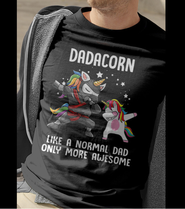 Dadacorn Like A Normal Dad Only More Awesome Ninja Rainbow Unicorn Stars T-Shirt