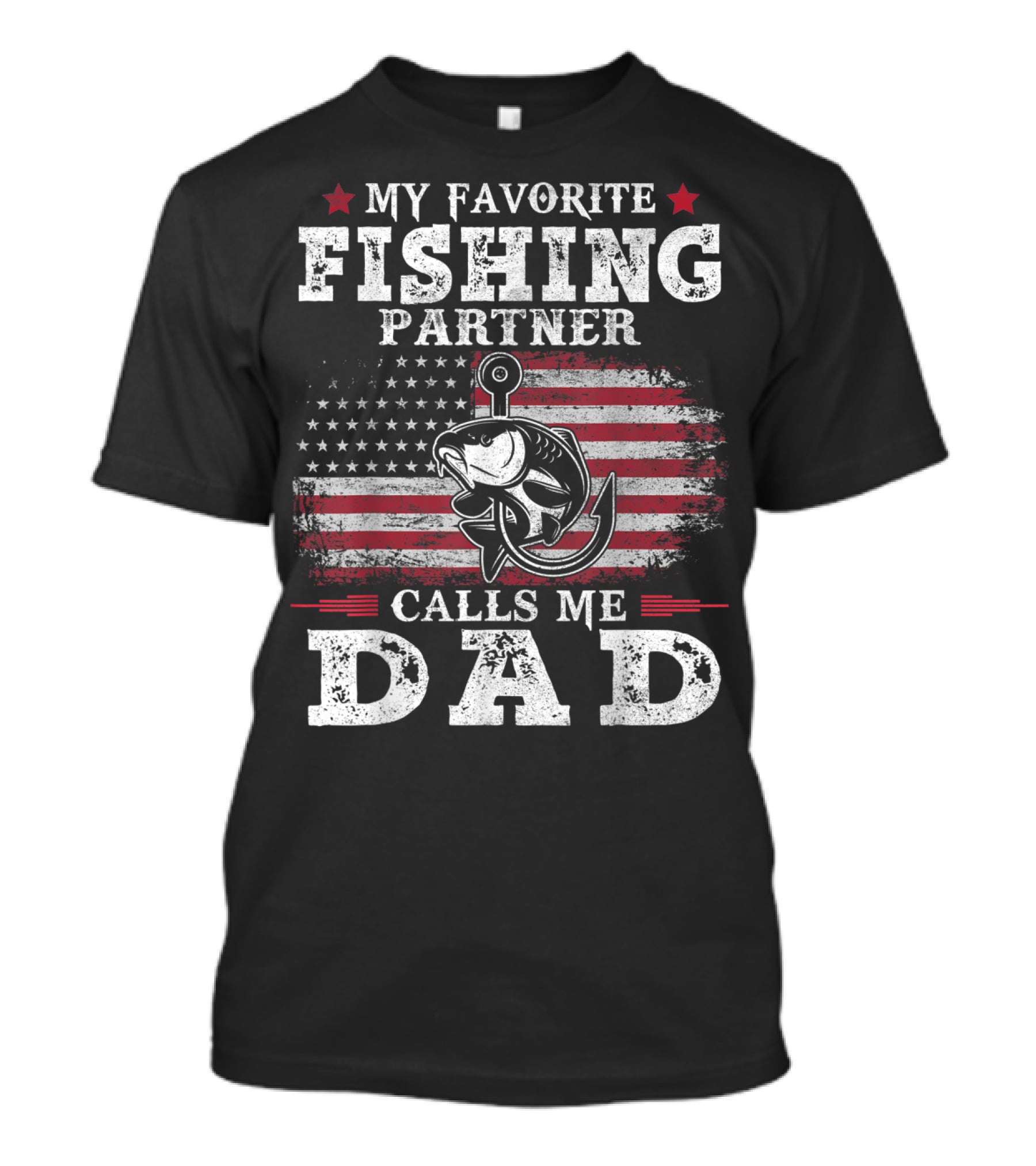 My Favorite Fishing Partner Calls Me Dad American Flag Fish Anchor T-Shirt
