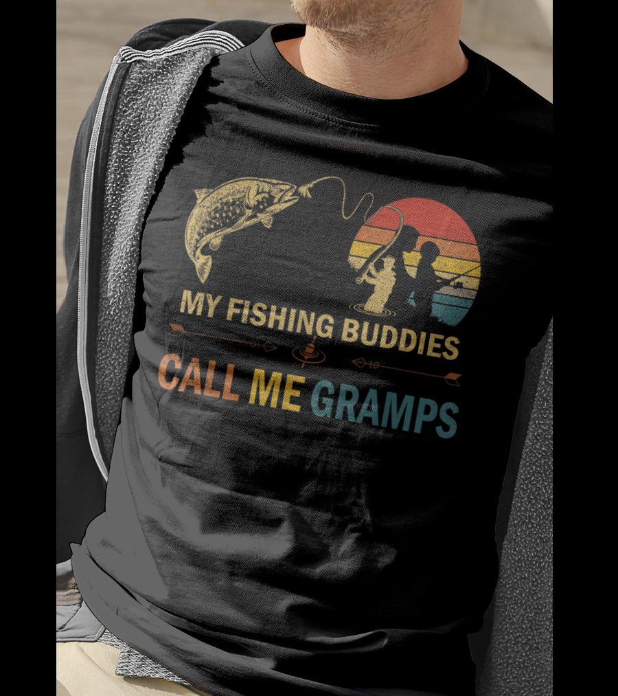 My Fishing Buddies Call Me Gramps Retro Fishing Scene T-Shirt