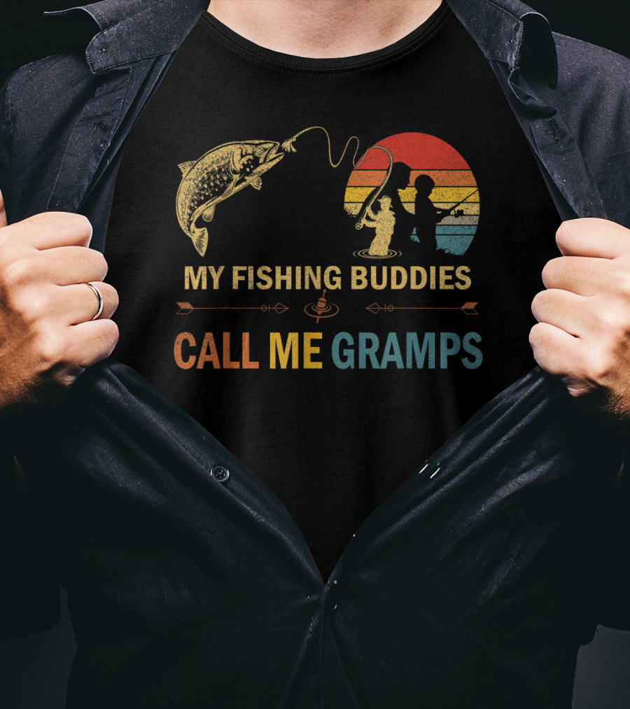 My Fishing Buddies Call Me Gramps Retro Fishing Scene T-Shirt