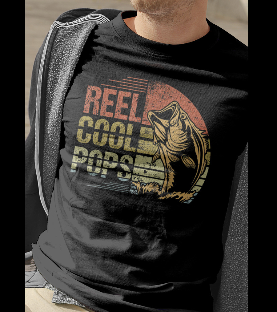 Reel Cool Pops Fishing Sunset With Jumping Fish T-Shirt