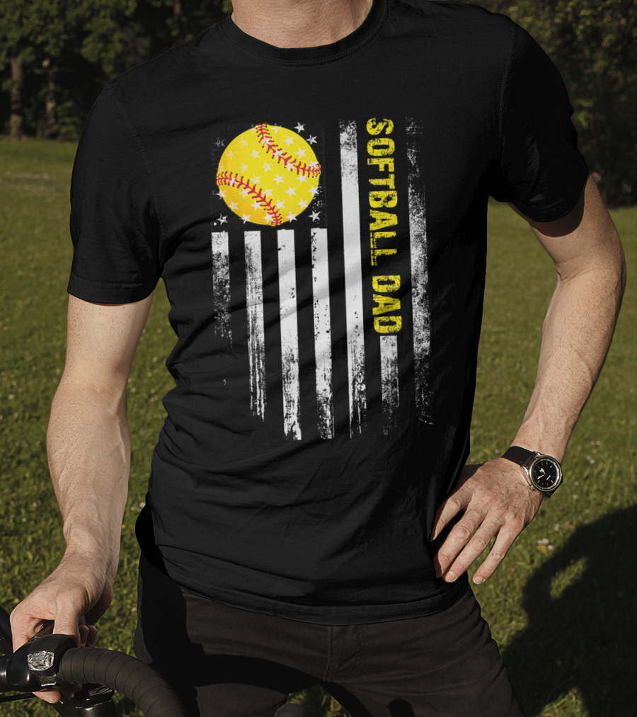 Softball Dad American Flag Father's Day T-Shirt