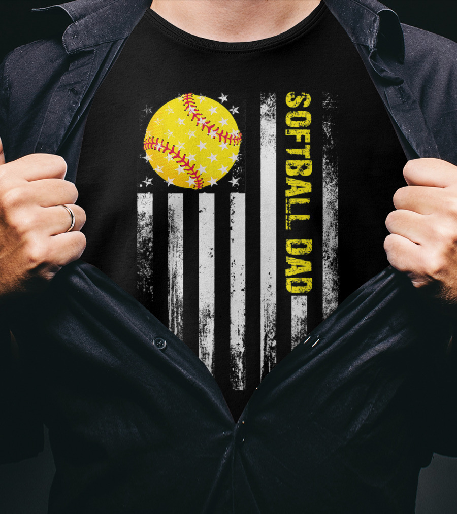 Softball Dad American Flag Father's Day T-Shirt