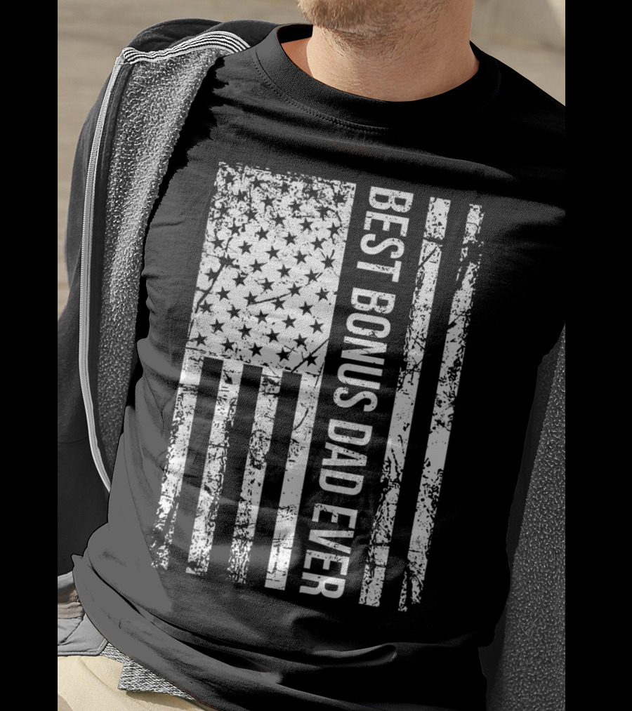 Best Bonus Dad Ever American Flag Mens Step Dad T-Shirt
