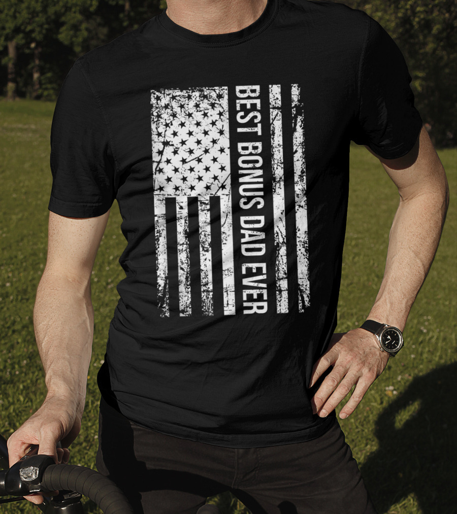 Best Bonus Dad Ever American Flag Mens Step Dad T-Shirt