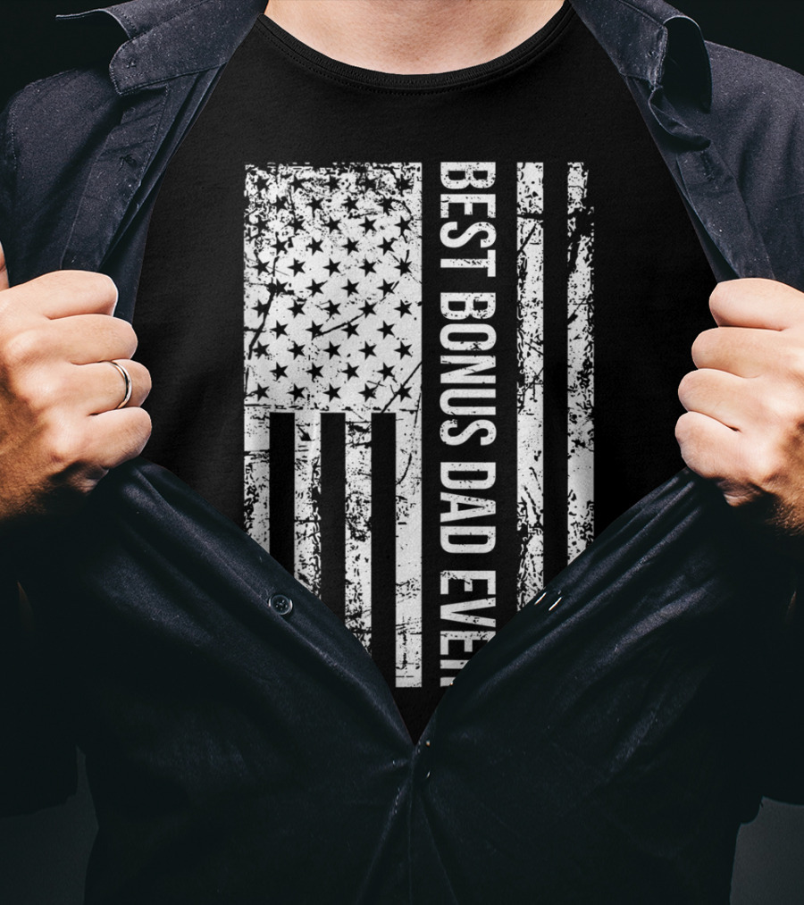 Best Bonus Dad Ever American Flag Mens Step Dad T-Shirt