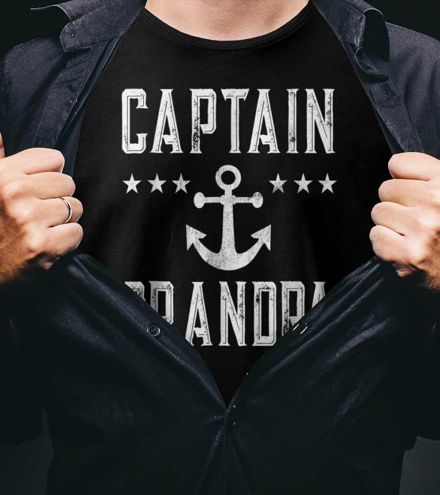 Captain Grandpa Anchor Stars Vintage Mens Boating T-Shirt