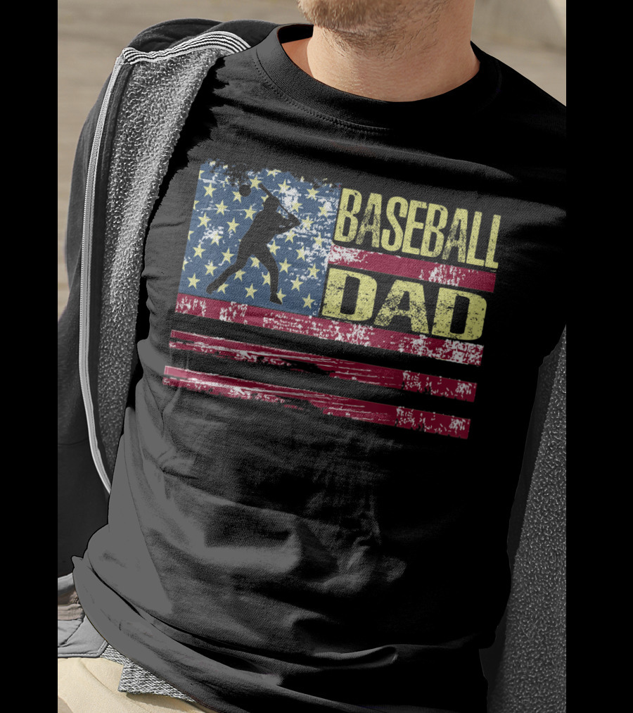 Vintage USA American Flag Baseball Dad Patriotic T-Shirt