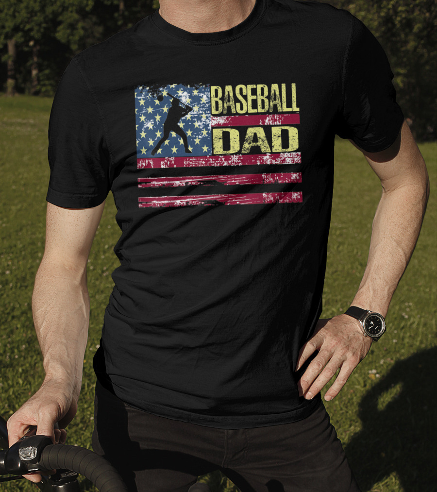 Vintage USA American Flag Baseball Dad Patriotic T-Shirt