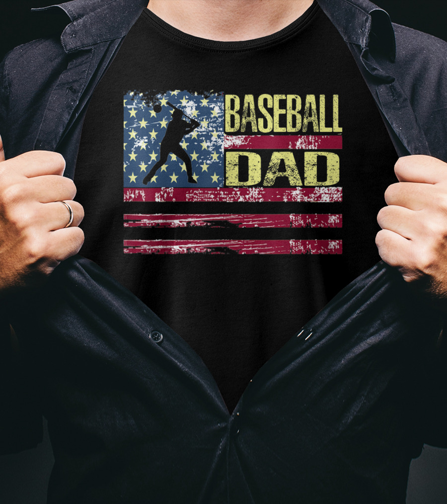 Vintage USA American Flag Baseball Dad Patriotic T-Shirt