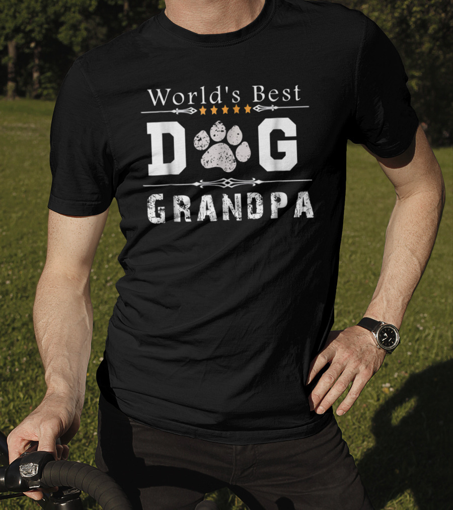 World's Best Dog Grandpa Paw Print Five Stars T-Shirt