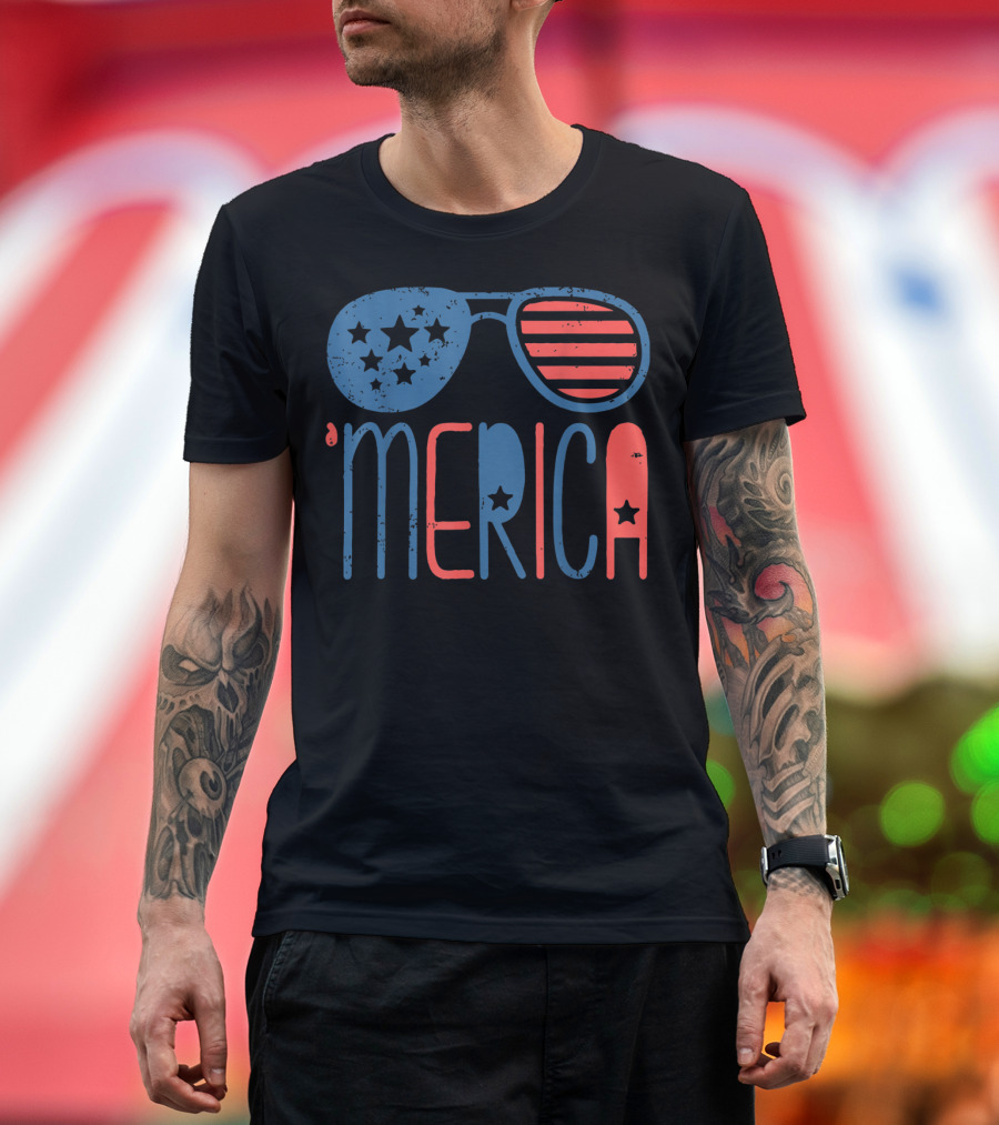 'Merica Patriotic Flag Stars and Stripes Aviators T-Shirt