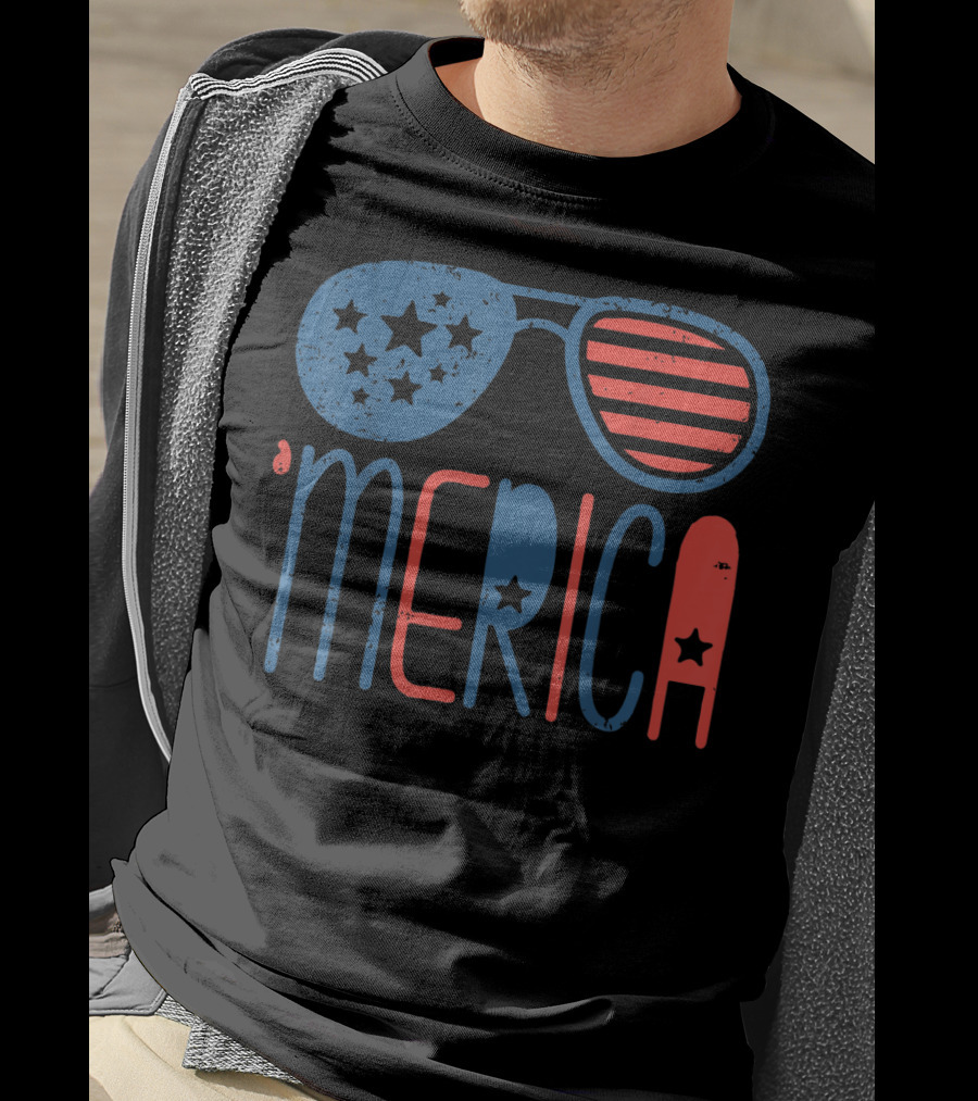 'Merica Patriotic Flag Stars And Stripes Aviators T-Shirt