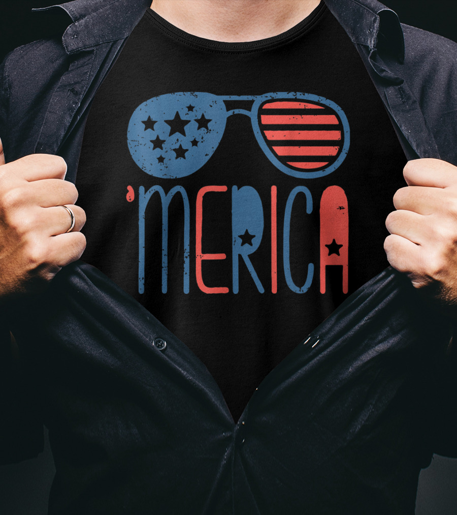 'Merica Patriotic Flag Stars And Stripes Aviators T-Shirt