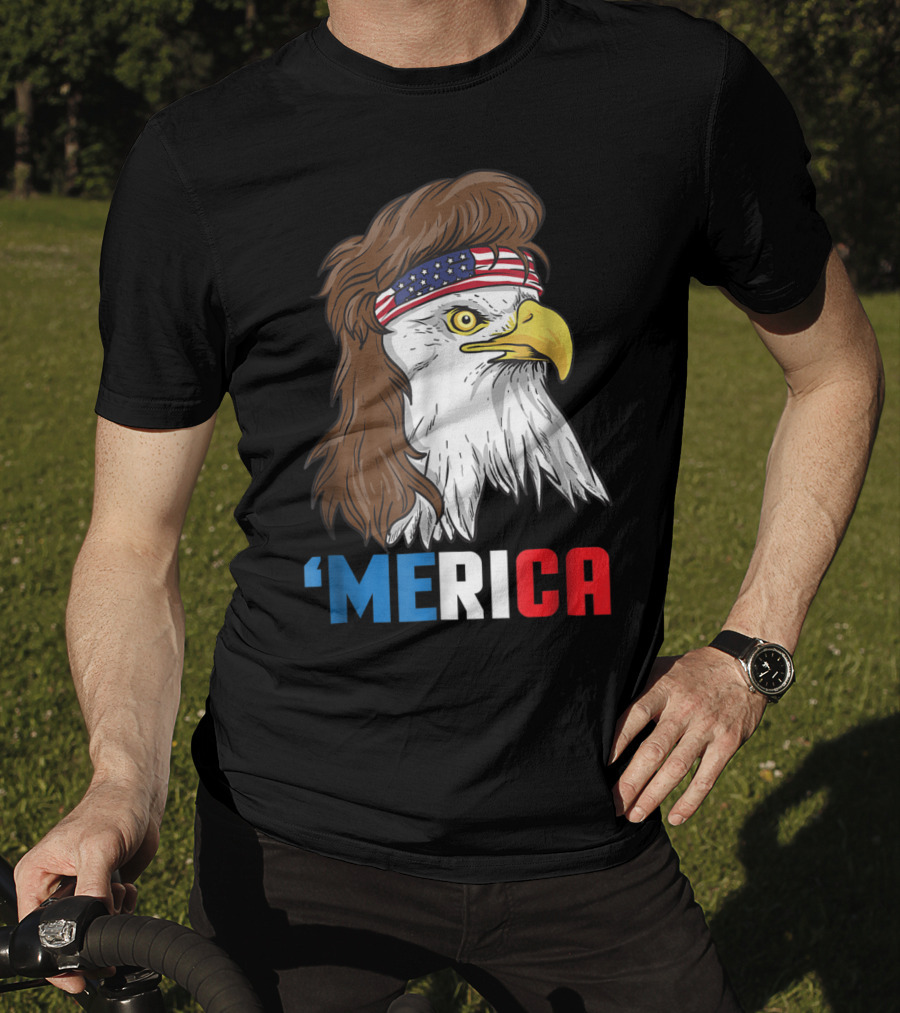 'Merica Patriotic Mullet Eagle With American Flag Headband T-Shirt