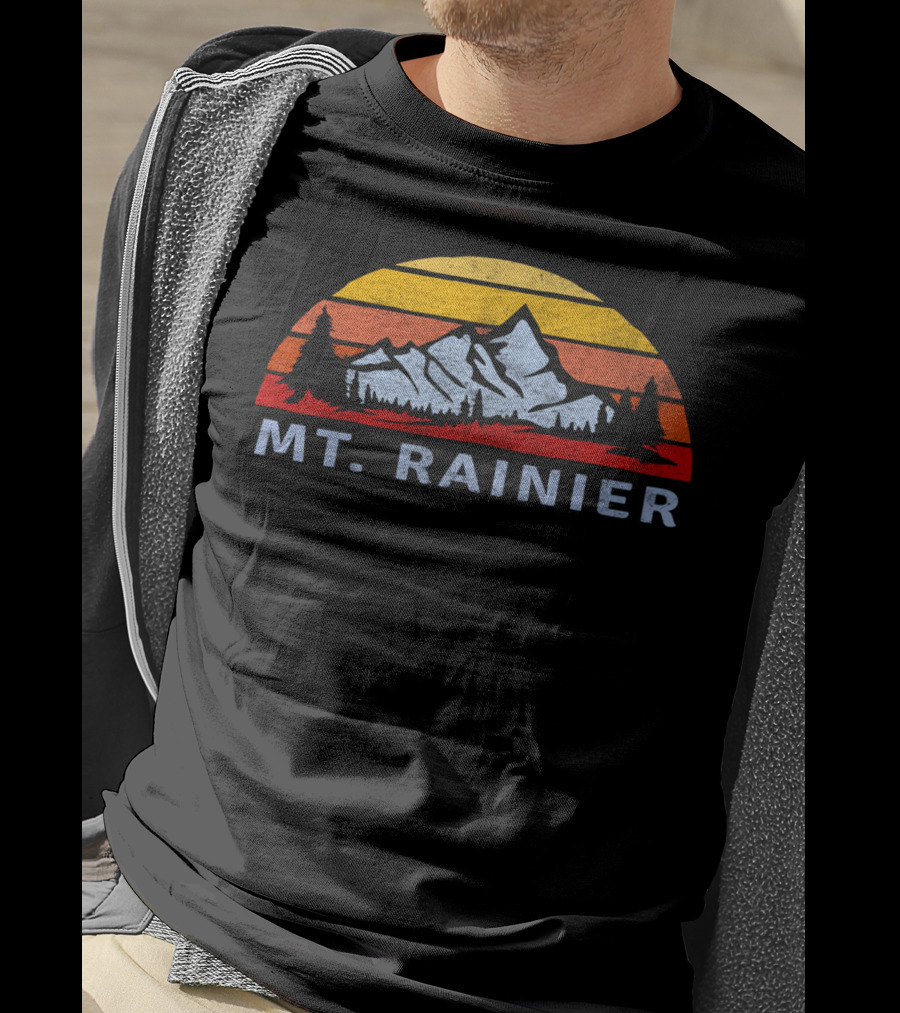 Mt. Rainier Retro Sunset With Mountain And Trees T-Shirt