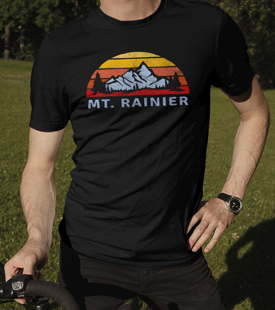 Mt. Rainier Retro Sunset With Mountain And Trees T-Shirt