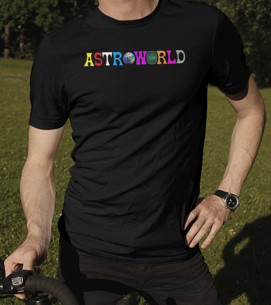 Astroworld Colorful Text Logo With Earth And Spiral Elements T-Shirt