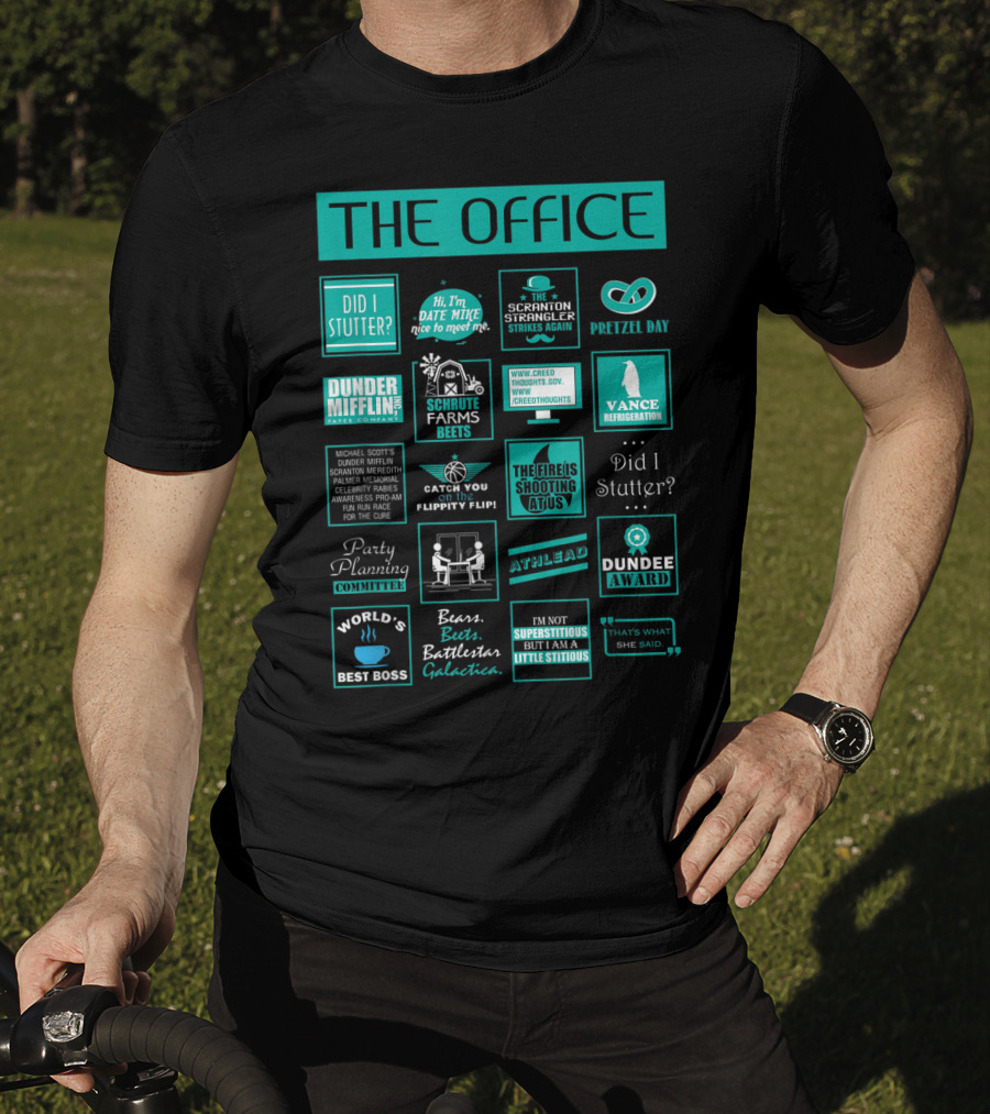 The Office Mash Up Dunder Mifflin Schrute Farms Bears Battlestar Galactica Dundee Award T-Shirt