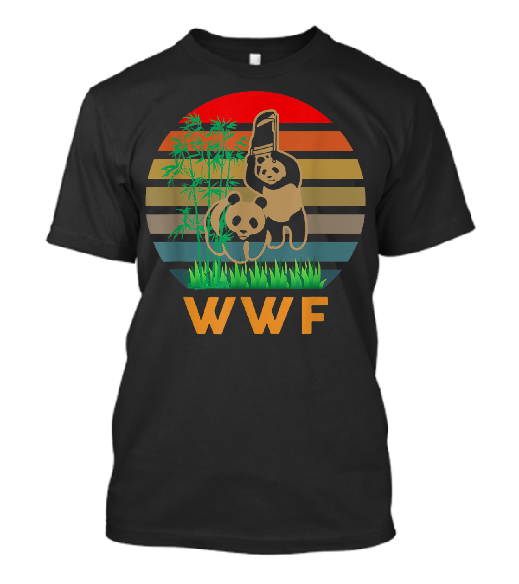 WWF Panda Bears With Bamboo And Retro Stripes T-Shirt