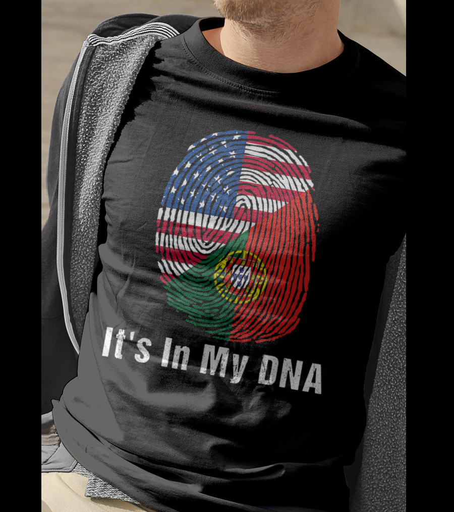 Portugal Flag USA Flag It's In My DNA Fingerprint T-Shirt