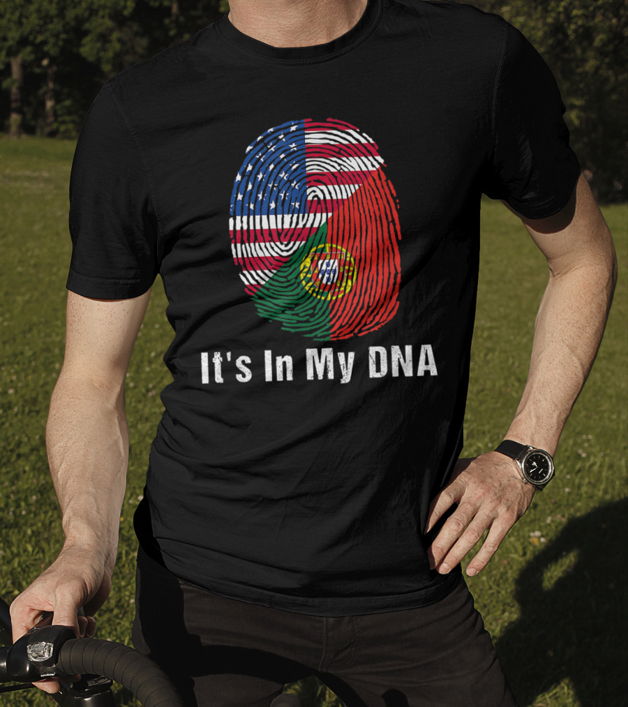Portugal Flag USA Flag It's In My DNA Fingerprint T-Shirt