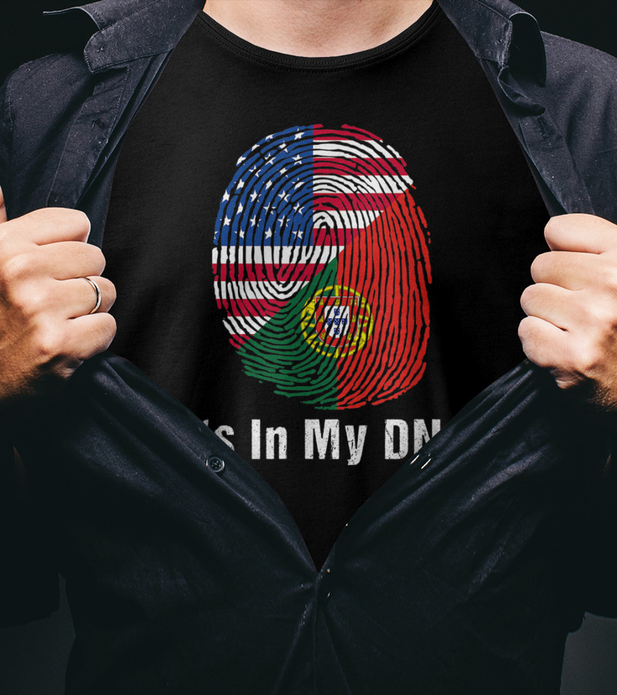 Portugal Flag USA Flag It's In My DNA Fingerprint T-Shirt