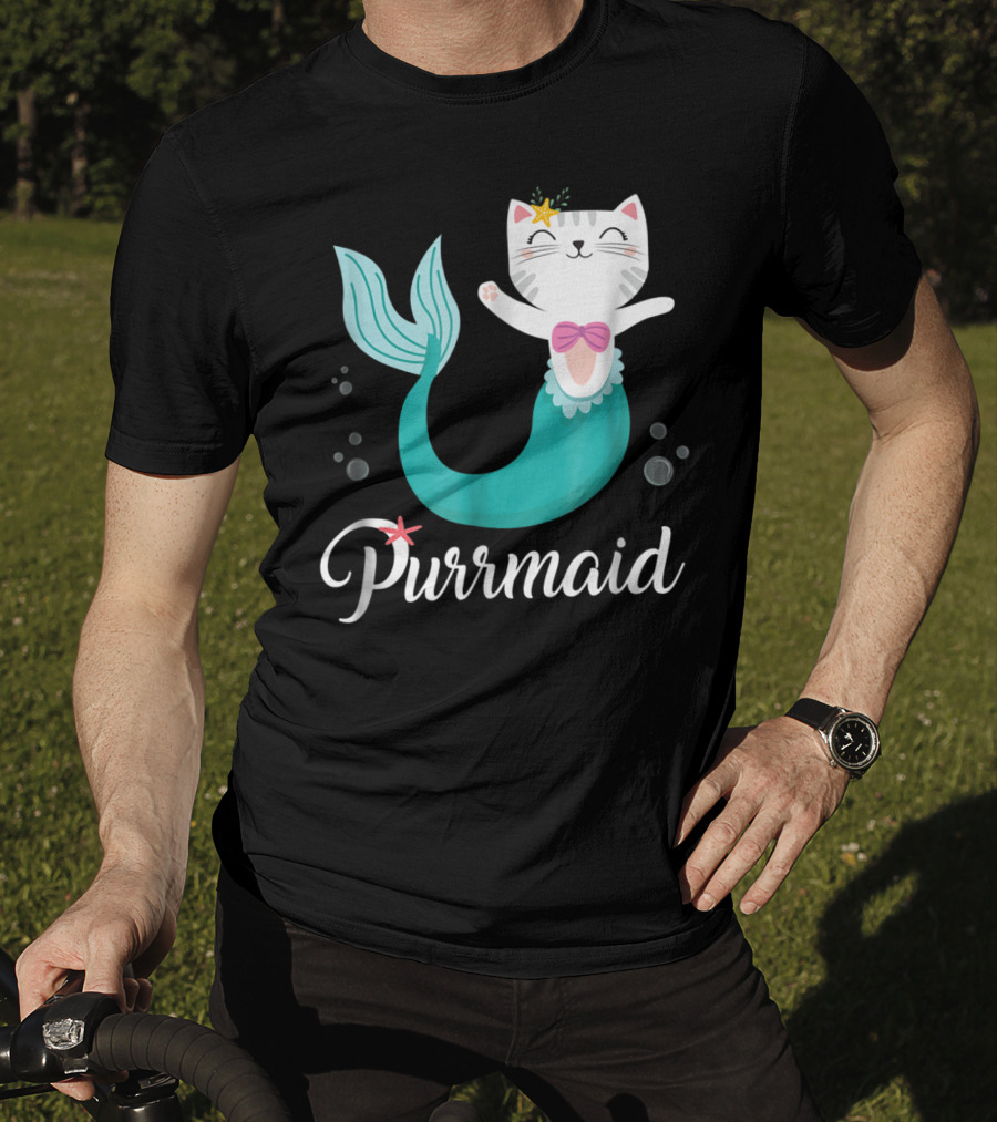 Purrmaid Cat Mermaid For Girls With Star And Bow T-Shirt