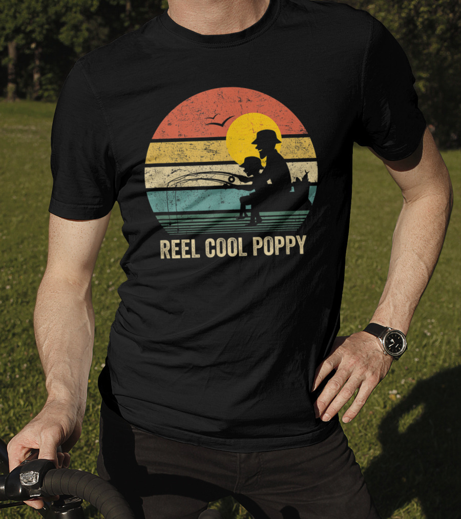 Reel Cool Poppy Vintage Fisherman Father's Retro Style Sun T-Shirt