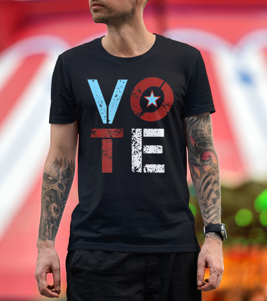 Vote with Retro Star in Circle T-Shirt