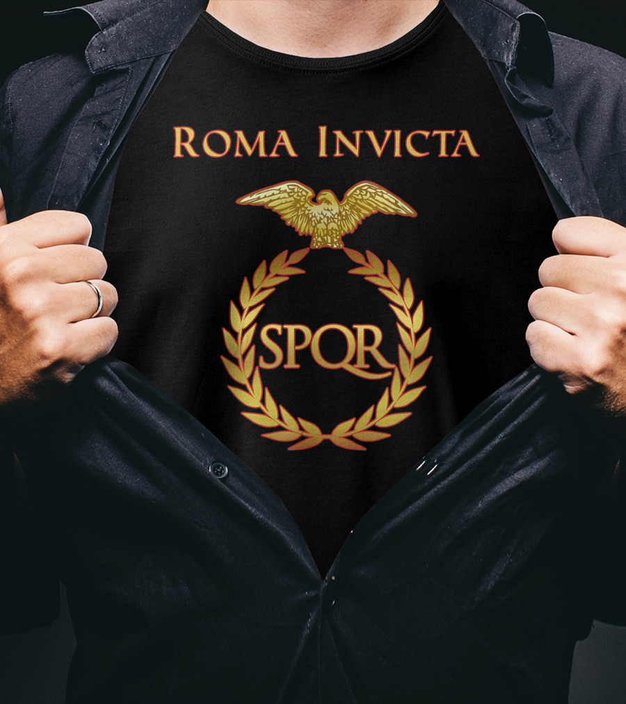 Roma Invicta SPQR Roman Empire Eagle Laurel Wreath Latin Emblem T-Shirt