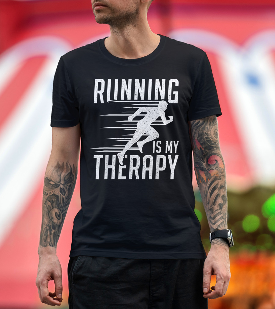 Running Is My Therapy Cool Cute Runner T-Shirt