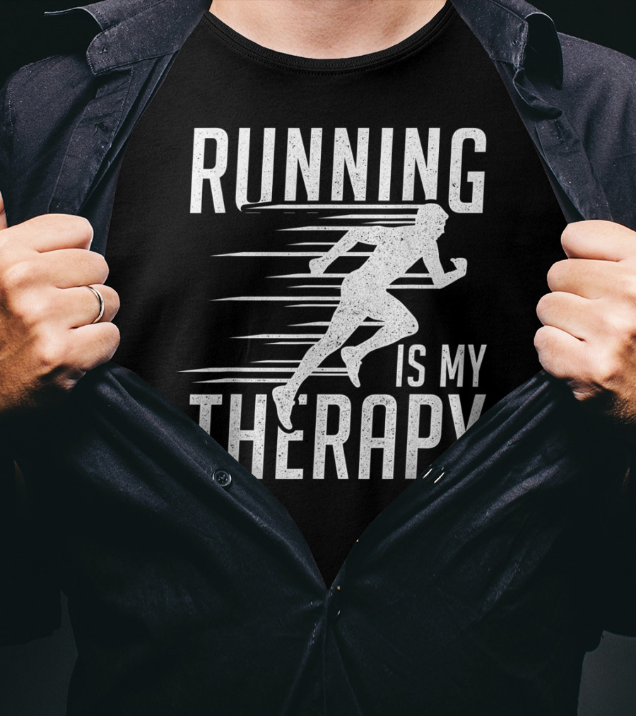 Running Is My Therapy Cool Cute Runner T-Shirt