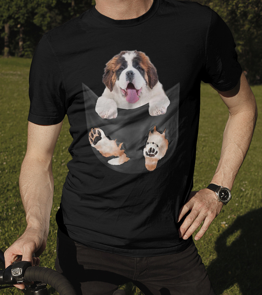 Saint Bernard Inside Pocket Funny Dog Lover Paws Peeking Out T-Shirt