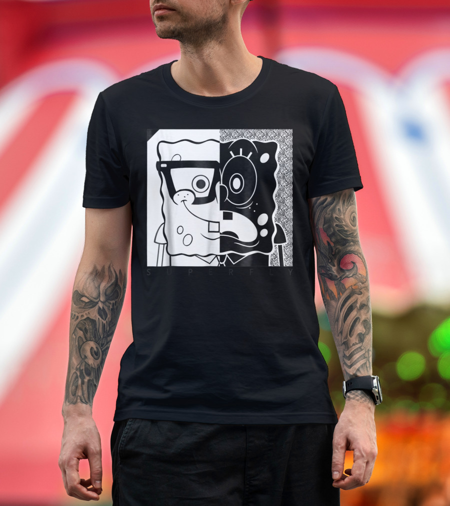 SpongeBob SquarePants Superfly Black and White Optical Illusion Comic T-Shirt