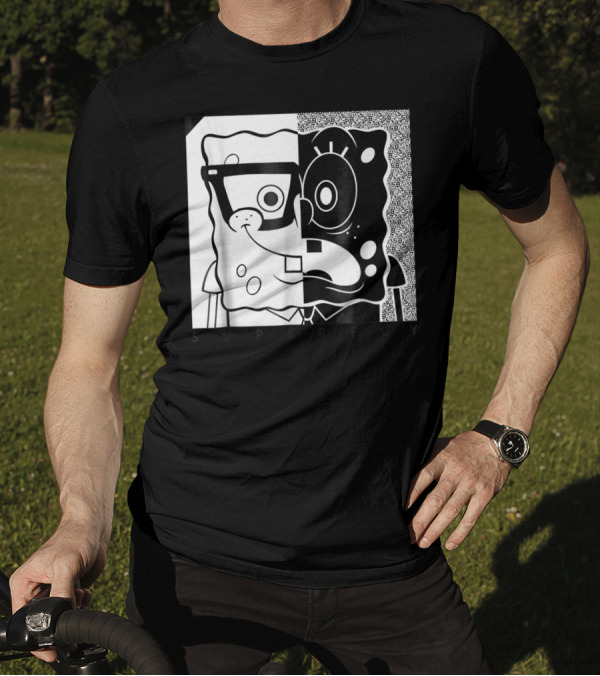 SpongeBob SquarePants Superfly Black And White Optical Illusion Comic T-Shirt