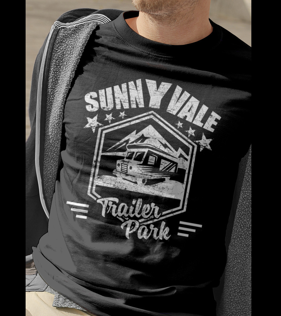 Sunnyvale Trailer Park Stars And Mountain Landscape Badge T-Shirt