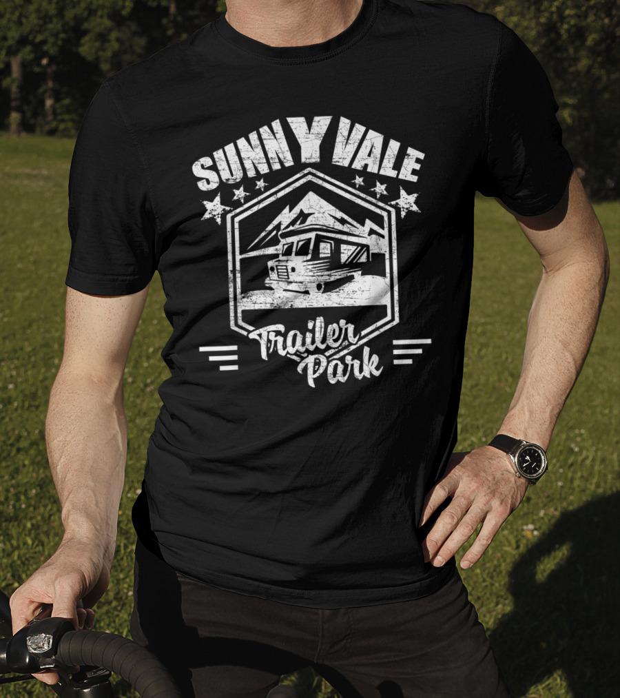 Sunnyvale Trailer Park Stars And Mountain Landscape Badge T-Shirt