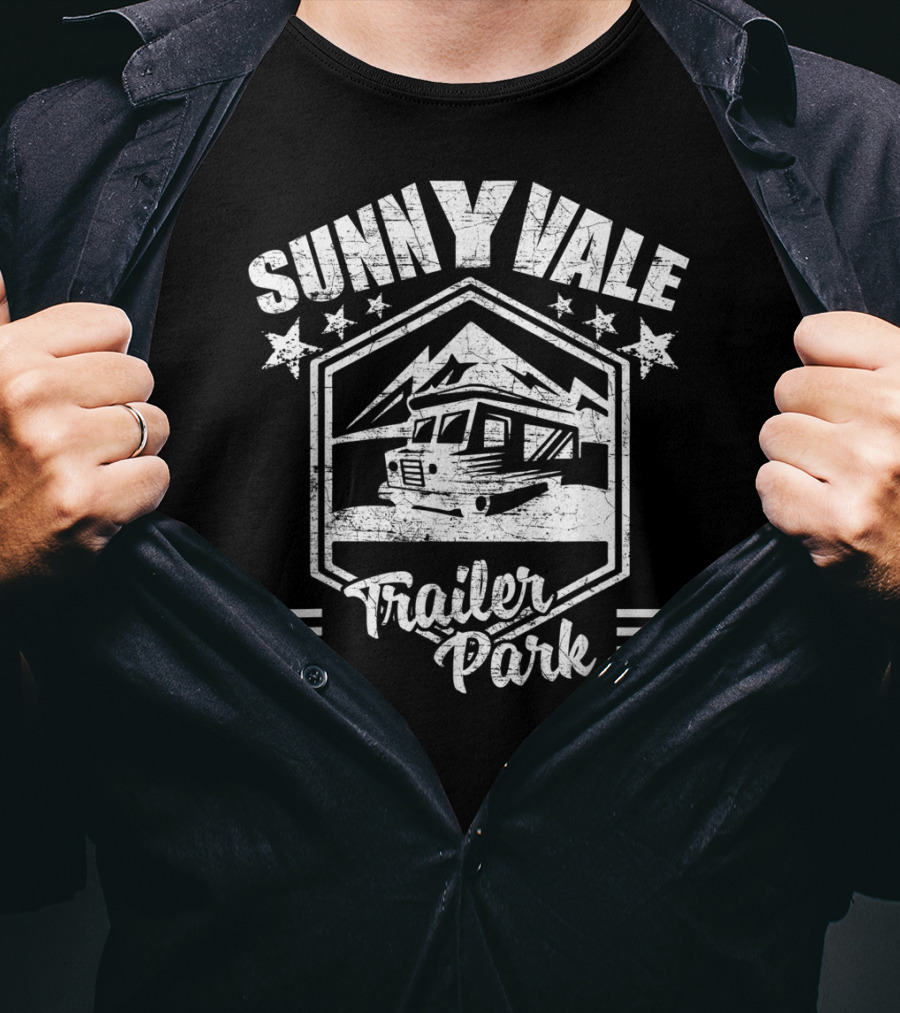 Sunnyvale Trailer Park Stars And Mountain Landscape Badge T-Shirt