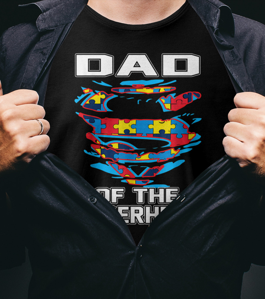 Dad Of The Superhero Autism Awareness Puzzle T-Shirt