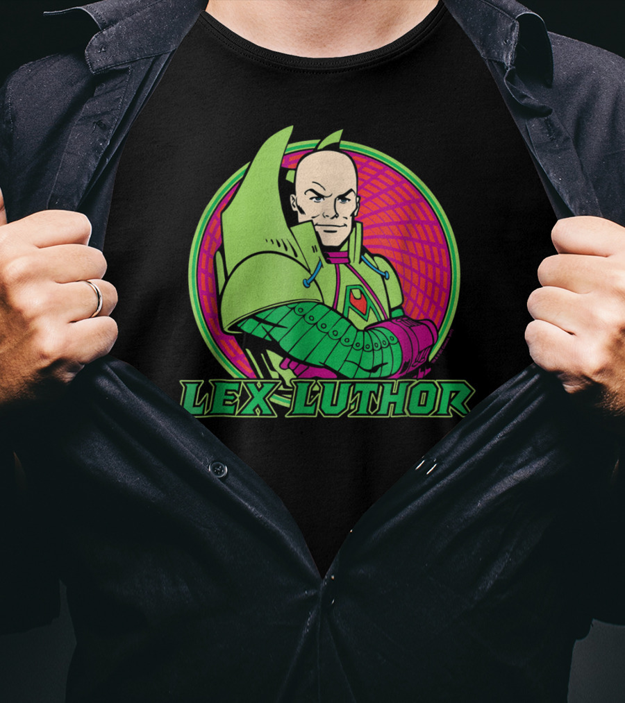 Lex Luthor Iconic Supervillain Style In Bold Green And Pink Armored Suit T-Shirt