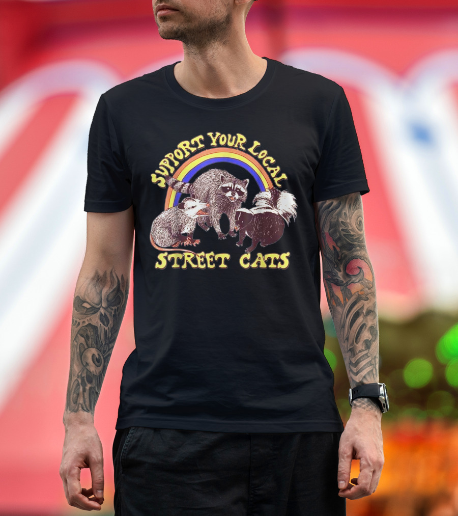 Support Your Local Street Cats Raccoon Skunk Opossum Rainbow T-Shirt