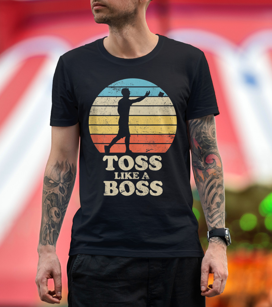 Toss Like A Boss Vintage Sunset Cornhole T-Shirt