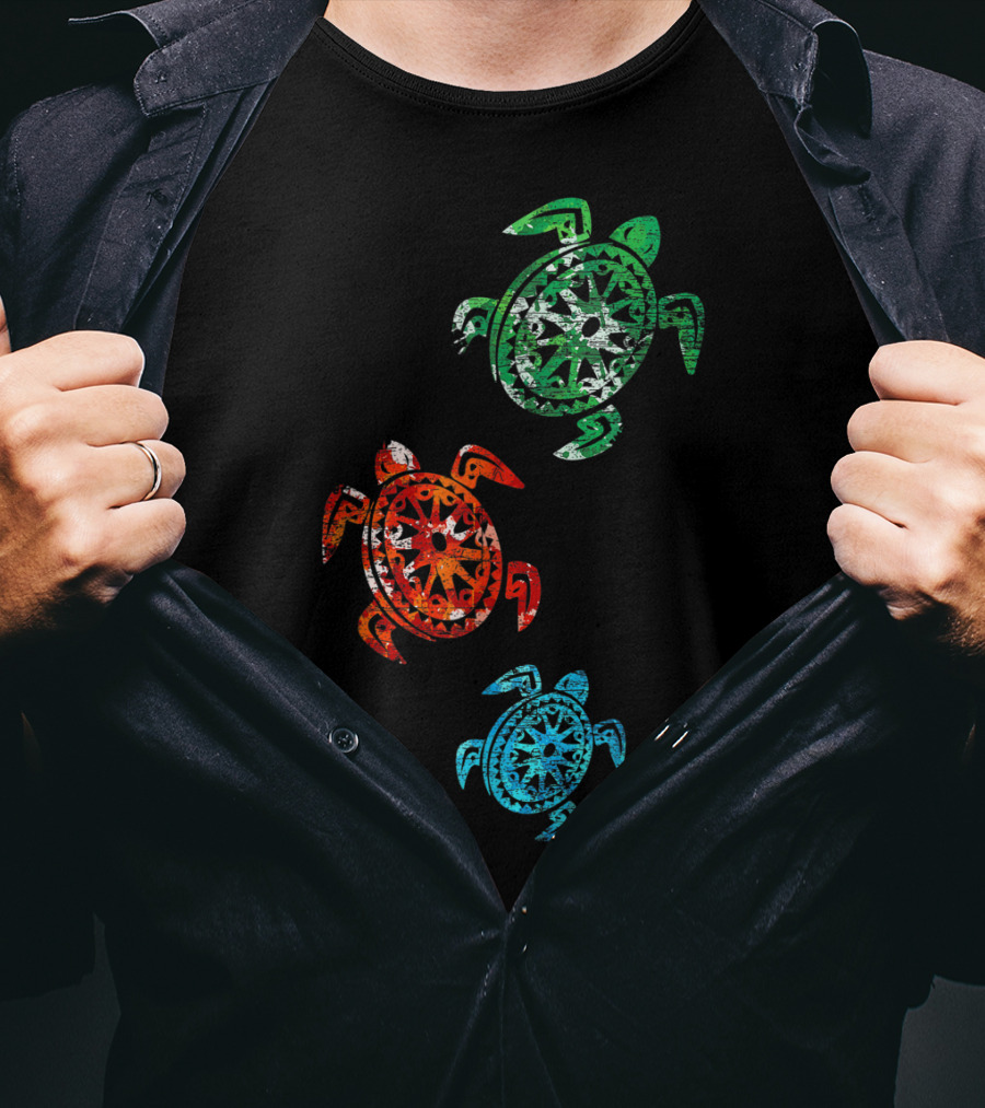 Turtles Save The Turtles Climate Change Green Red Blue T-Shirt