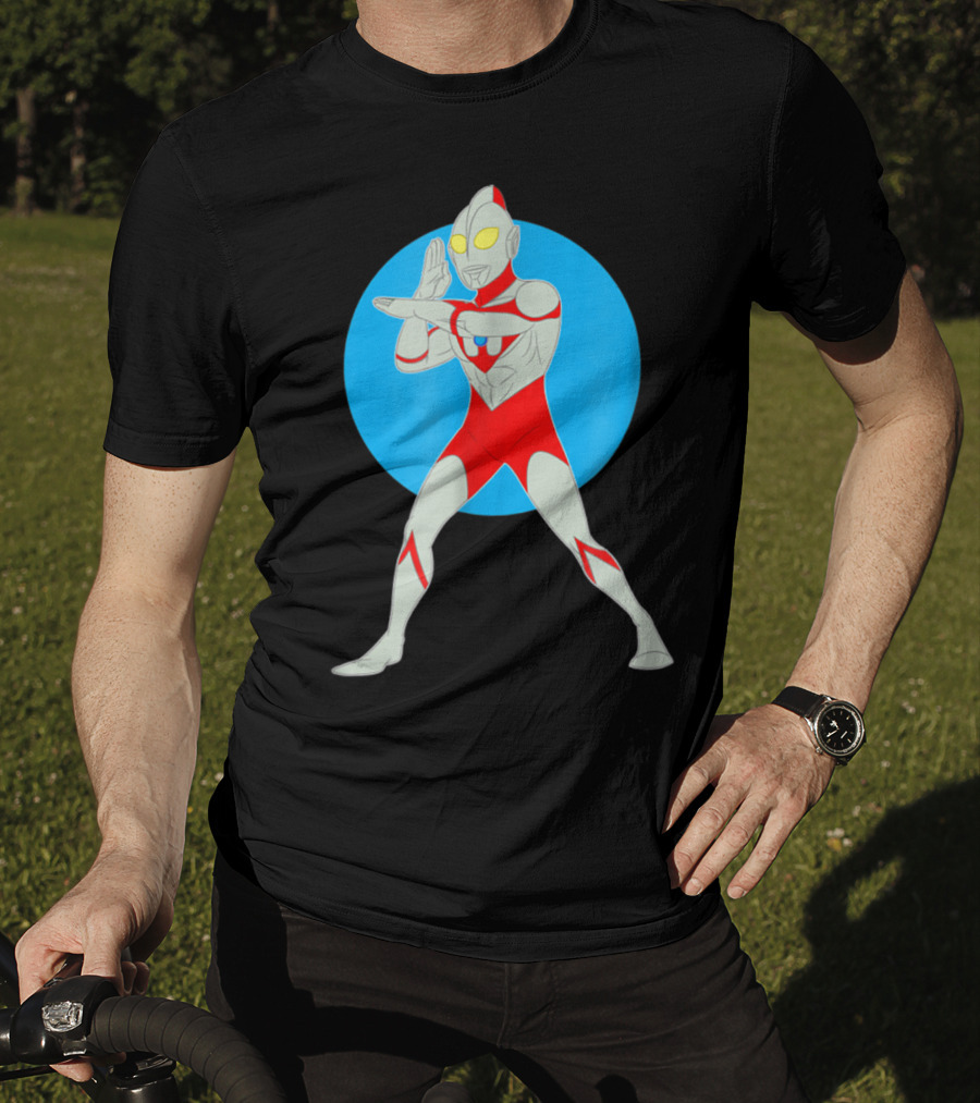 Ultraman Standing Pose With Blue Circle Background T-Shirt