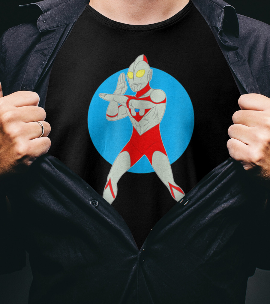 Ultraman Standing Pose With Blue Circle Background T-Shirt