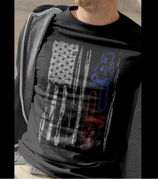 US FLAG CHAINSAW Lumberjack Logger Lumber Patriotic Chainsaws T-Shirt