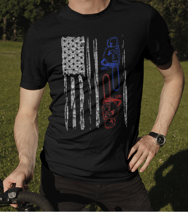 US FLAG CHAINSAW Lumberjack Logger Lumber Patriotic Chainsaws T-Shirt